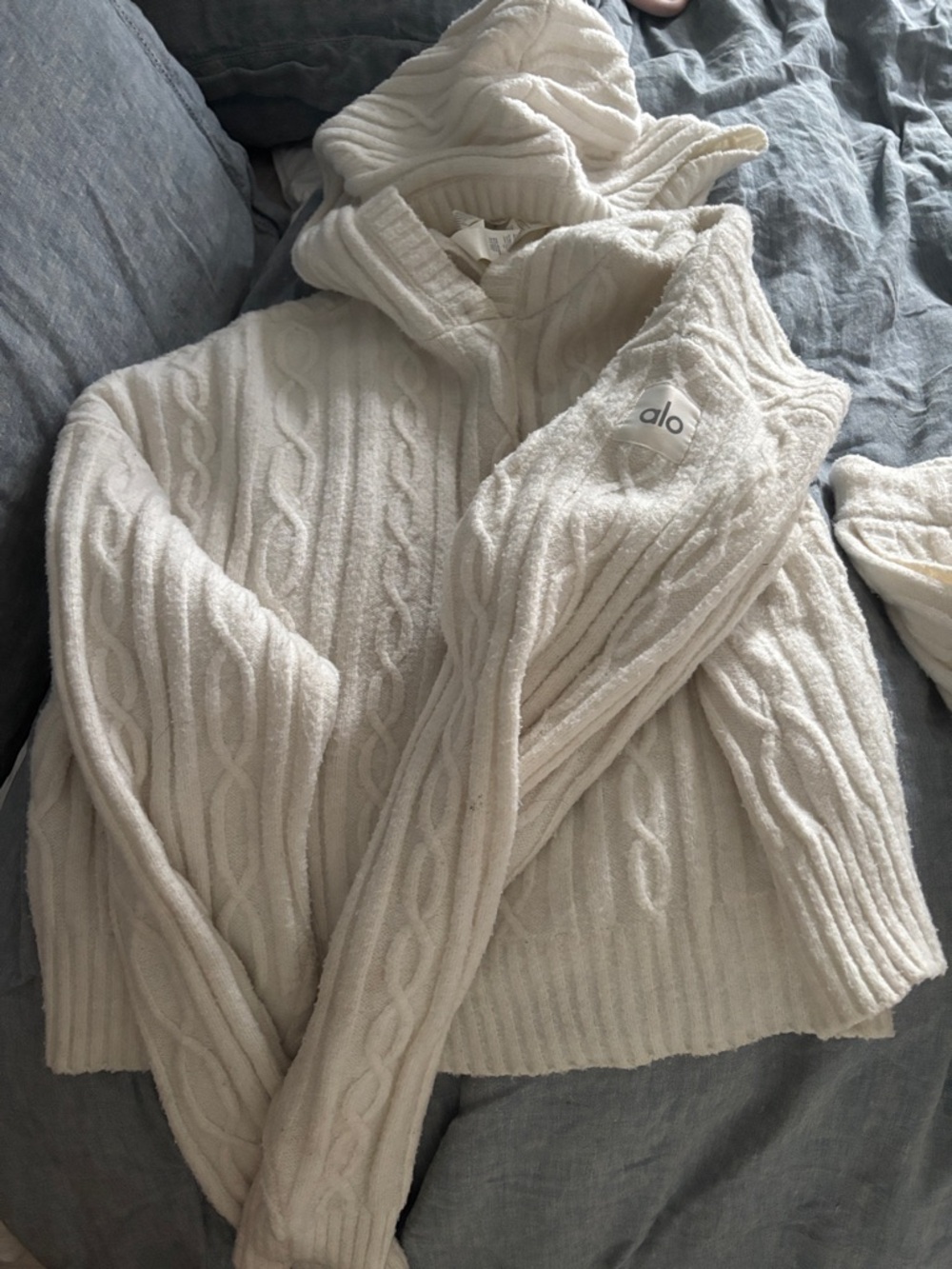 ALO Yoga Cream Cable Knit Hoodie